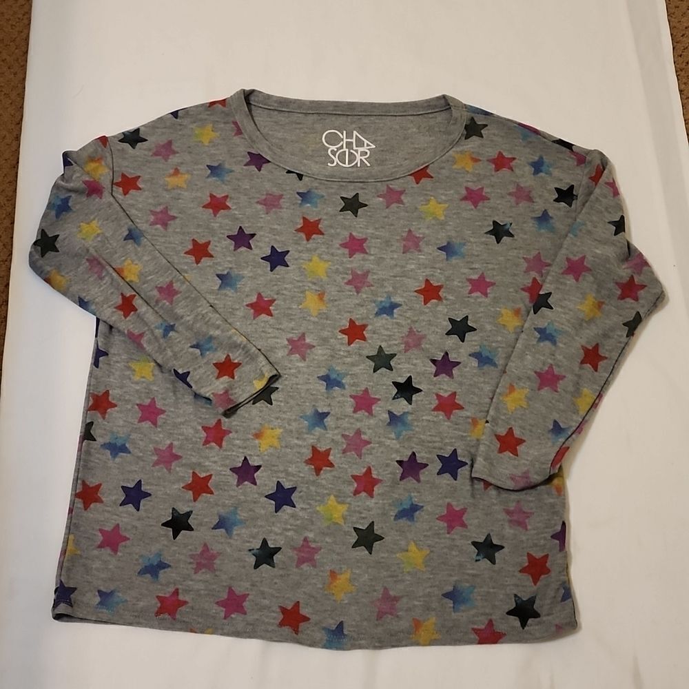 Chasor Star-Print Dolman Sweater Top Long Sleeve Rainbow‎ Gray Size Medium